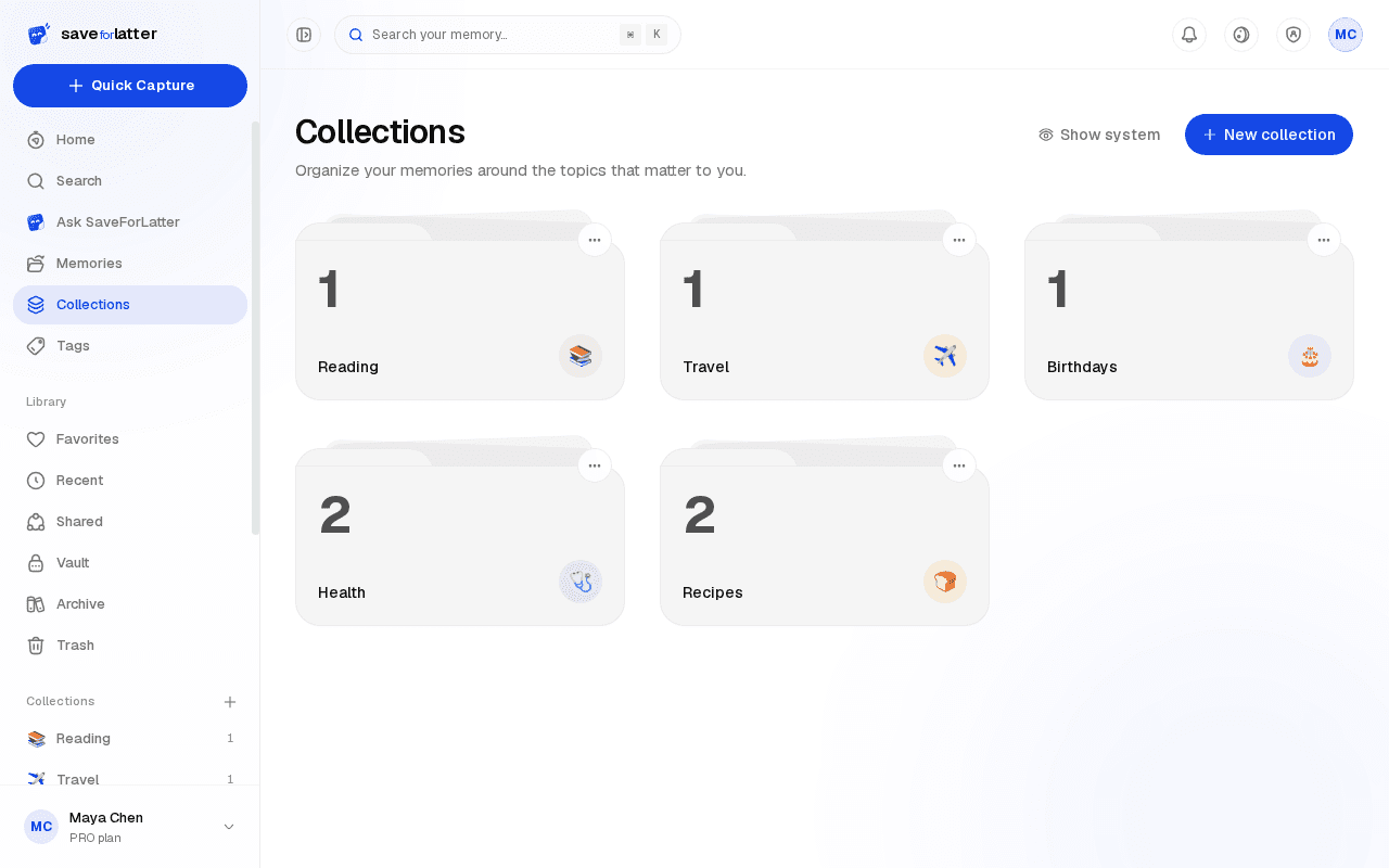 Organizing screen