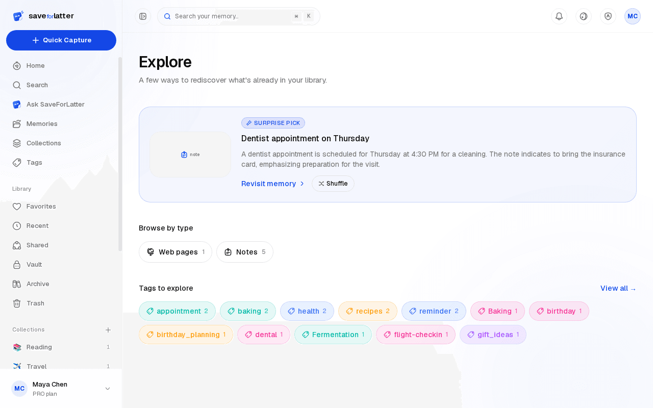 Explore & memory graph screen