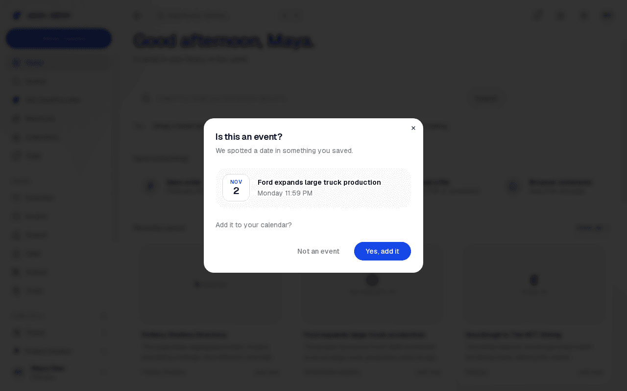 The dashboard with the capture bar and quick actions