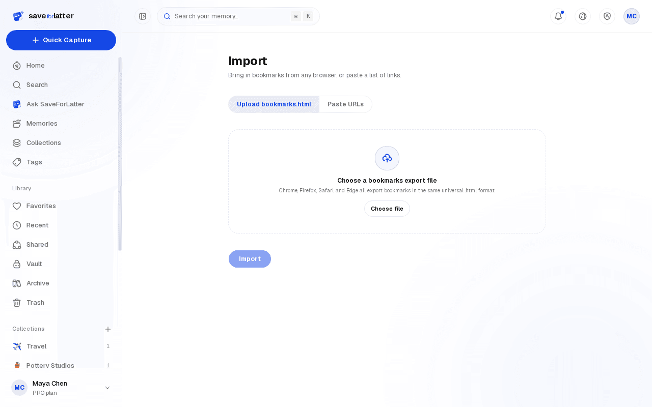 The Import page